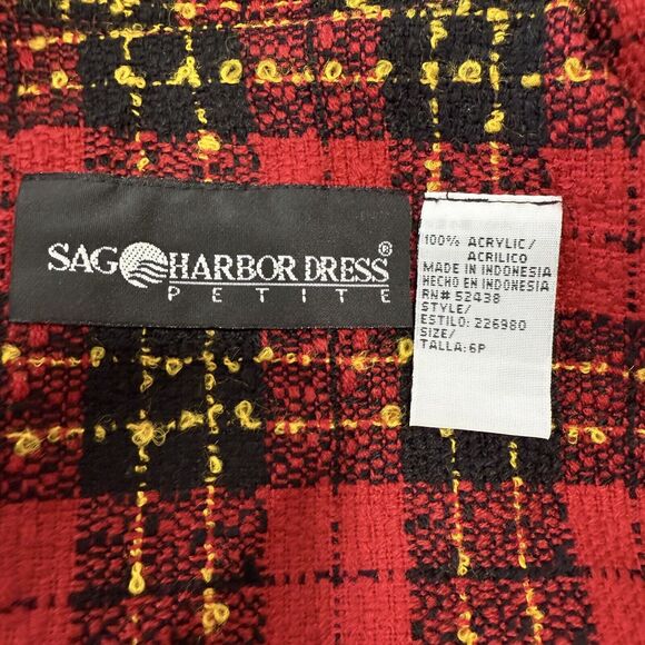 Vintage Sag Harbor Blazer Jacket Size 6 Petite Red Nubby Plaid Fringe Collar - Picture 6 of 9